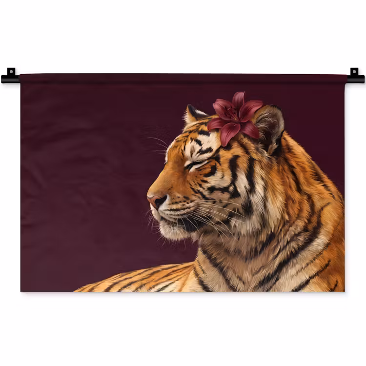 Wandkleed - Tijger - Bloem - Dieren — 1
