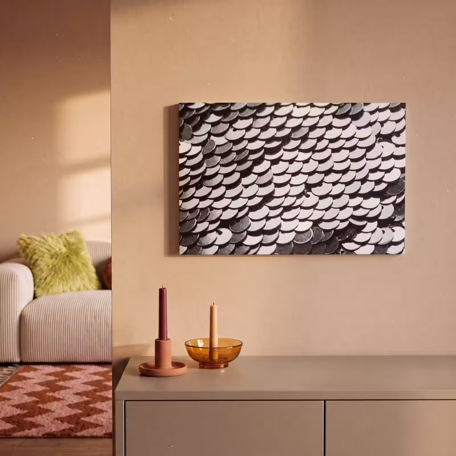 Canvas schilderij - Pailletten - Zilver - Patroon — 1