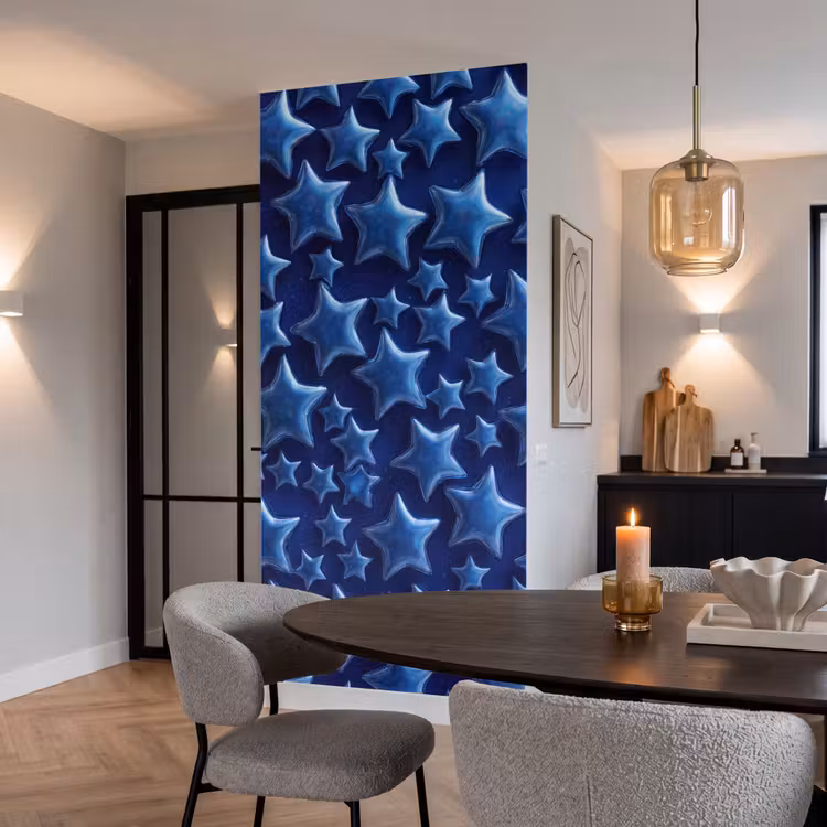 Behang - Blauwe sterren patroon — 5