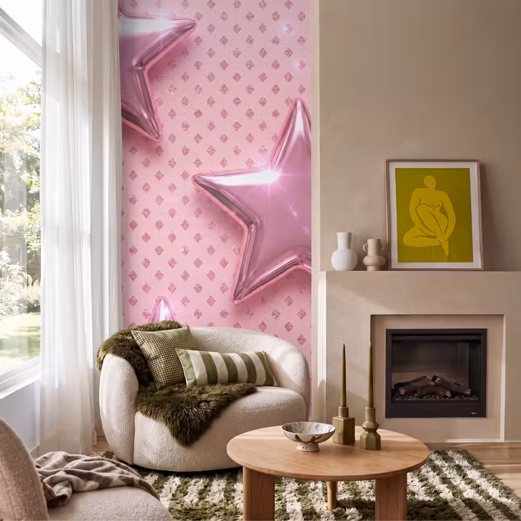 Behang - Sterren - Roze - Abstract — 1