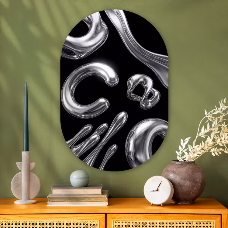 Muurovaal glas - Abstract - Vormen - Zilver — 2