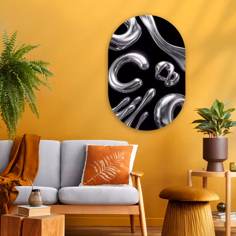 Muurovaal glas - Abstract - Vormen - Zilver — 3