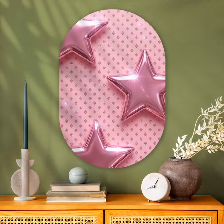 Muurovaal glas - Sterren - Roze - Abstract — 2