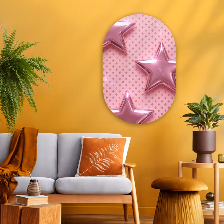 Muurovaal glas - Sterren - Roze - Abstract — 3