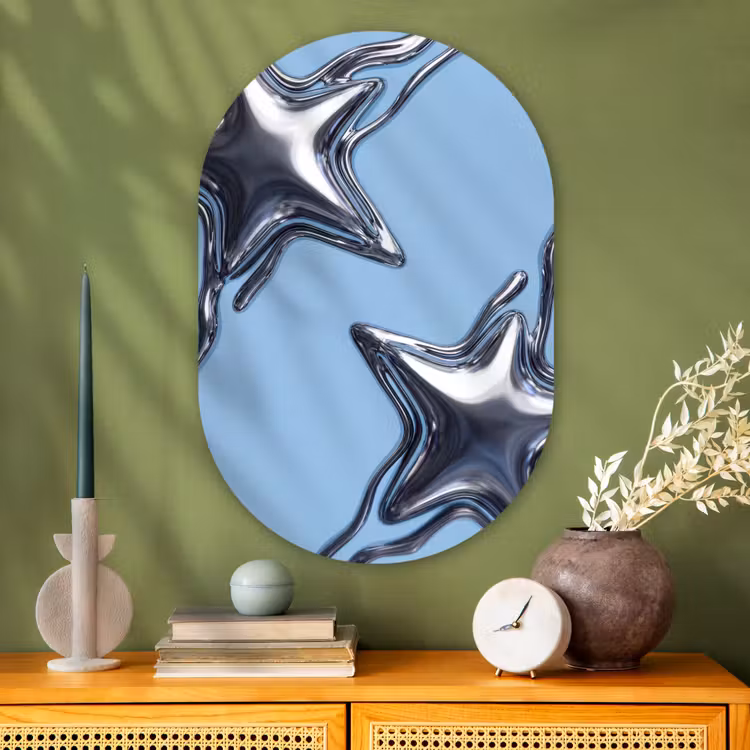 Muurovaal glas - Sterren - Vloeibaar - Zilver — 2
