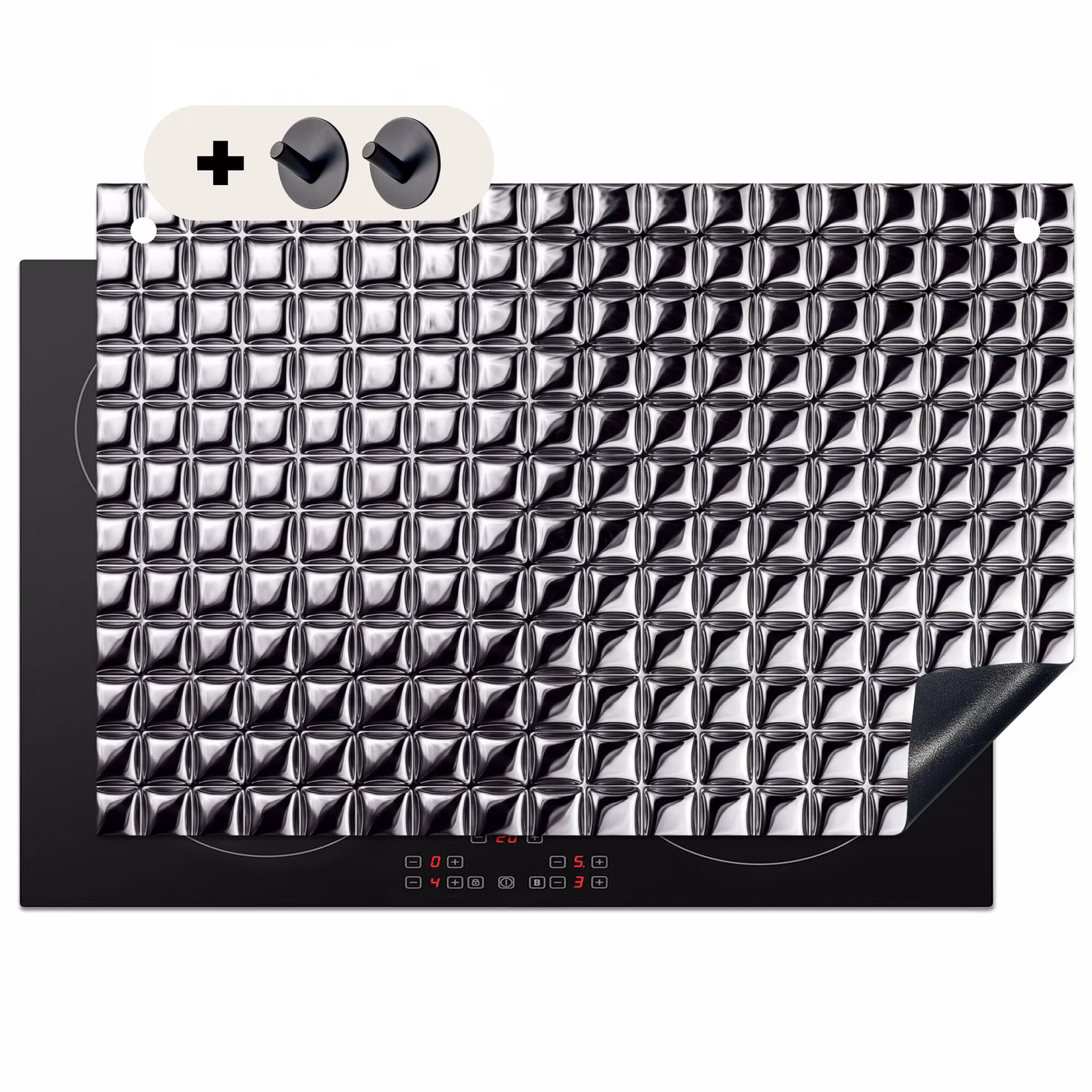 Inductiebeschermer & spatscherm (2in1) - Patroon - Abstract - Zwart-wit — 1