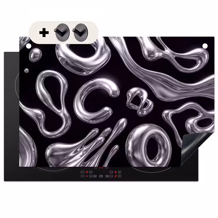 Inductiebeschermer & spatscherm (2in1) - Abstract - Vormen - Zilver — 1