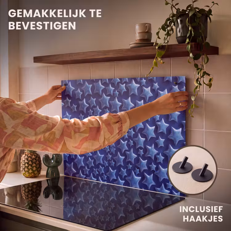 Inductiebeschermer & spatscherm (2in1) - Blauwe sterren patroon — 7