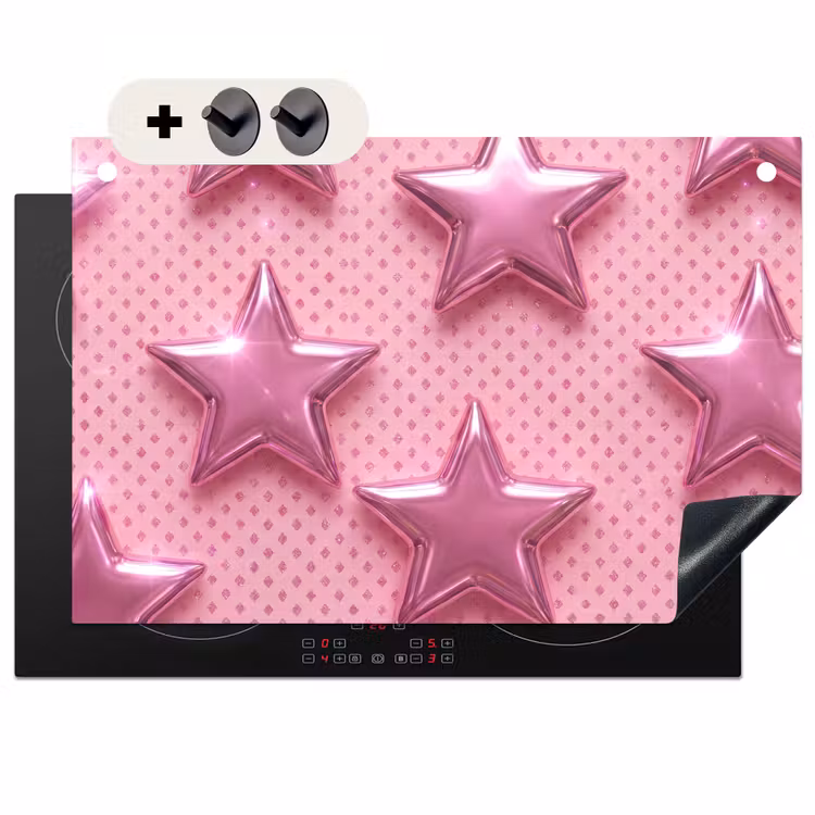 Inductiebeschermer & spatscherm (2in1) - Sterren - Roze - Abstract — 1