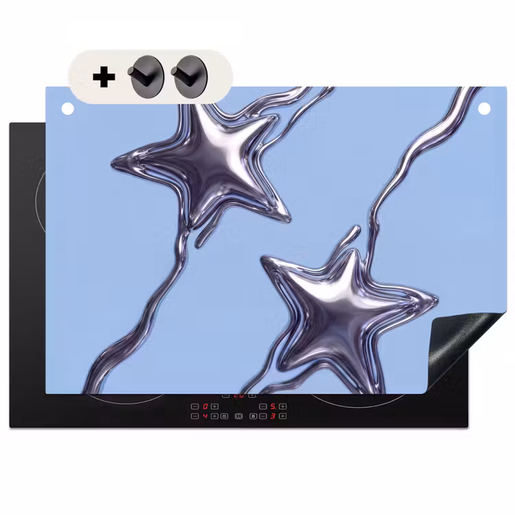 Inductiebeschermer & spatscherm (2in1) - Sterren - Vloeibaar - Zilver — 1