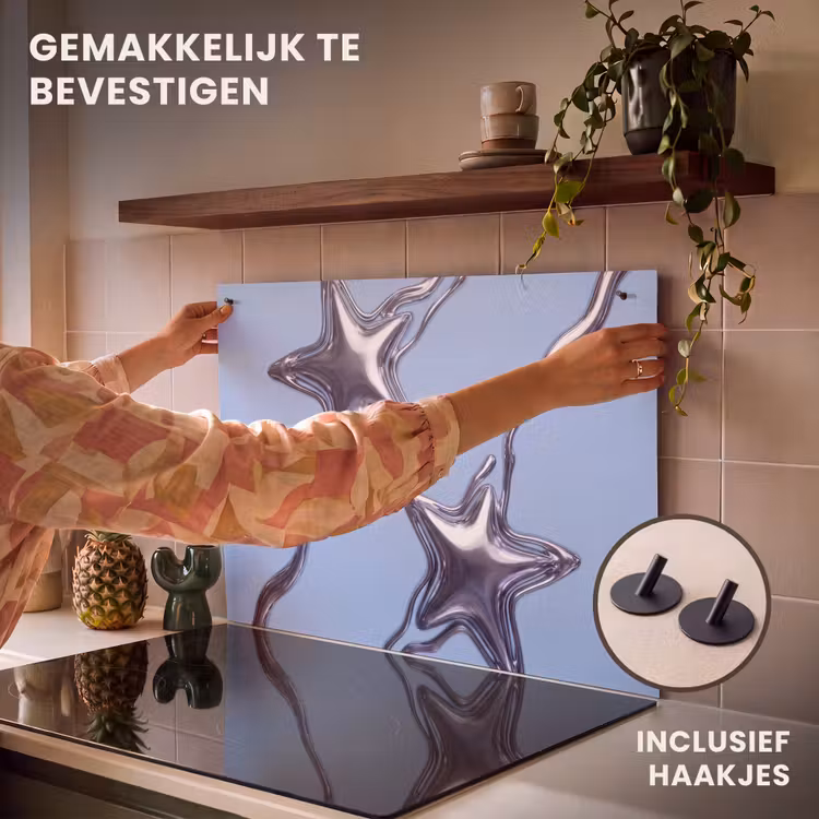 Inductiebeschermer & spatscherm (2in1) - Sterren - Vloeibaar - Zilver — 7