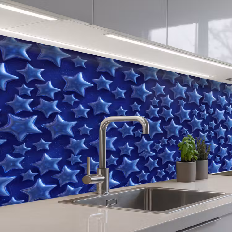 Keuken achterwand - Blauwe sterren patroon — 2