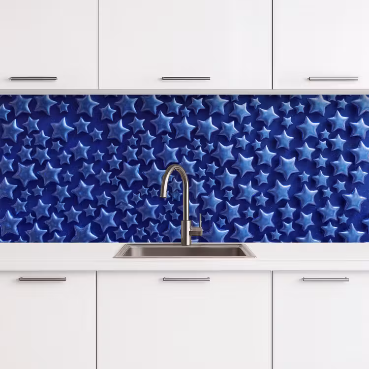 Keuken achterwand - Blauwe sterren patroon — 4