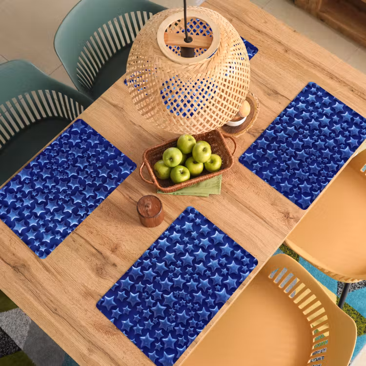 Placemat - 6 stuks - Blauwe sterren patroon — 4