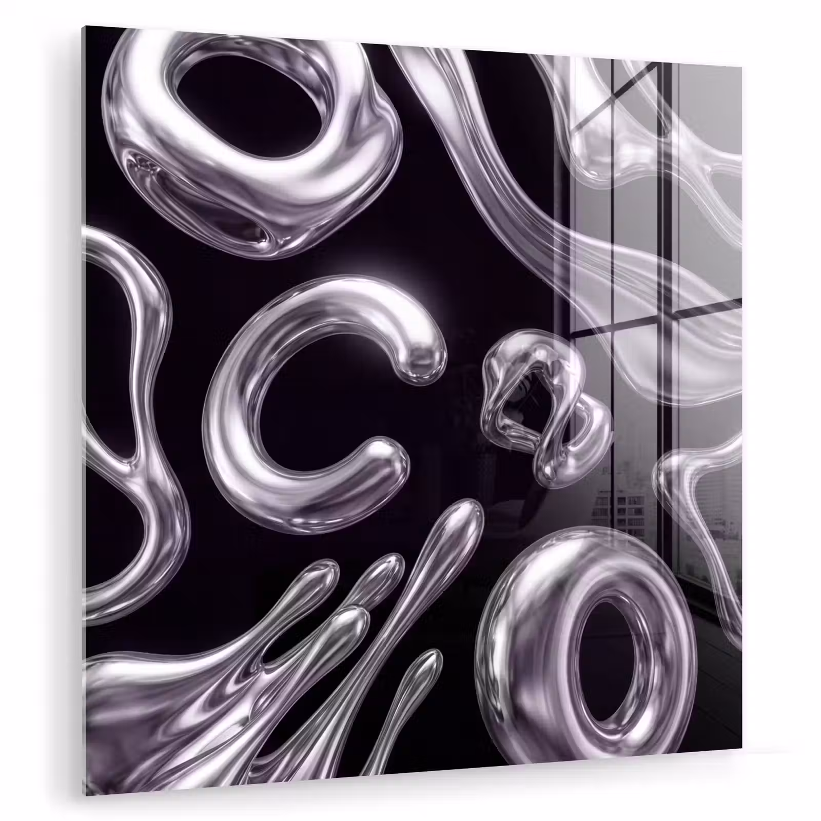 Glas schilderij - Abstract - Vormen - Zilver — 1