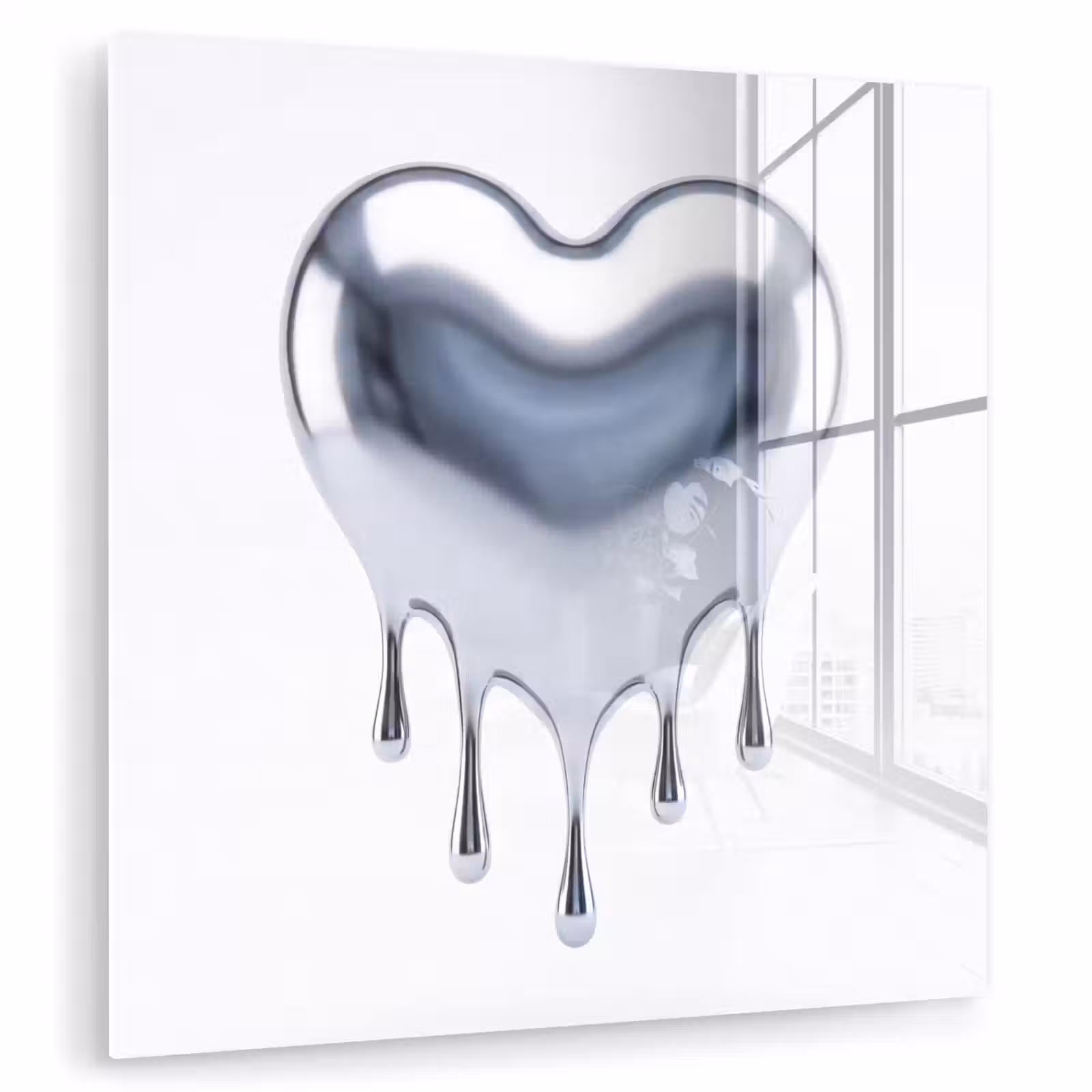 Glas schilderij - Zilveren hart - Abstract — 1