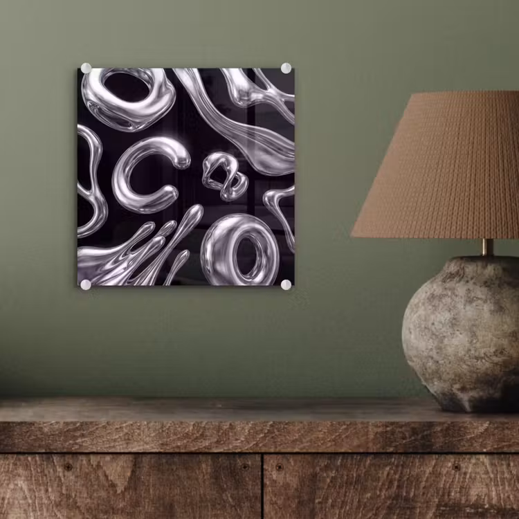 Glas schilderij - Abstract - Vormen - Zilver — 4