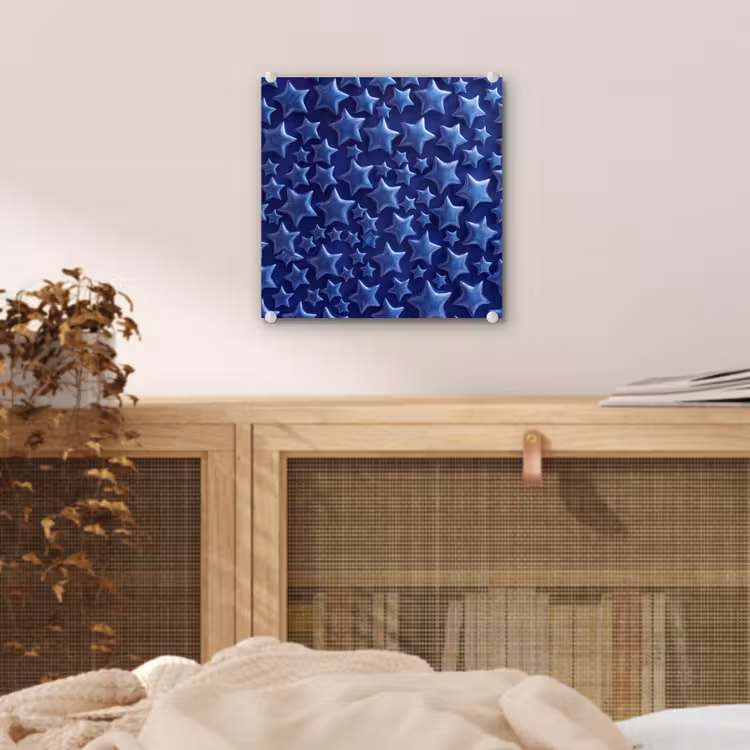 Glas schilderij - Blauwe sterren patroon — 5