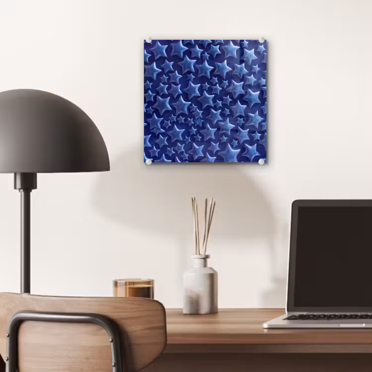 Glas schilderij - Blauwe sterren patroon — 7