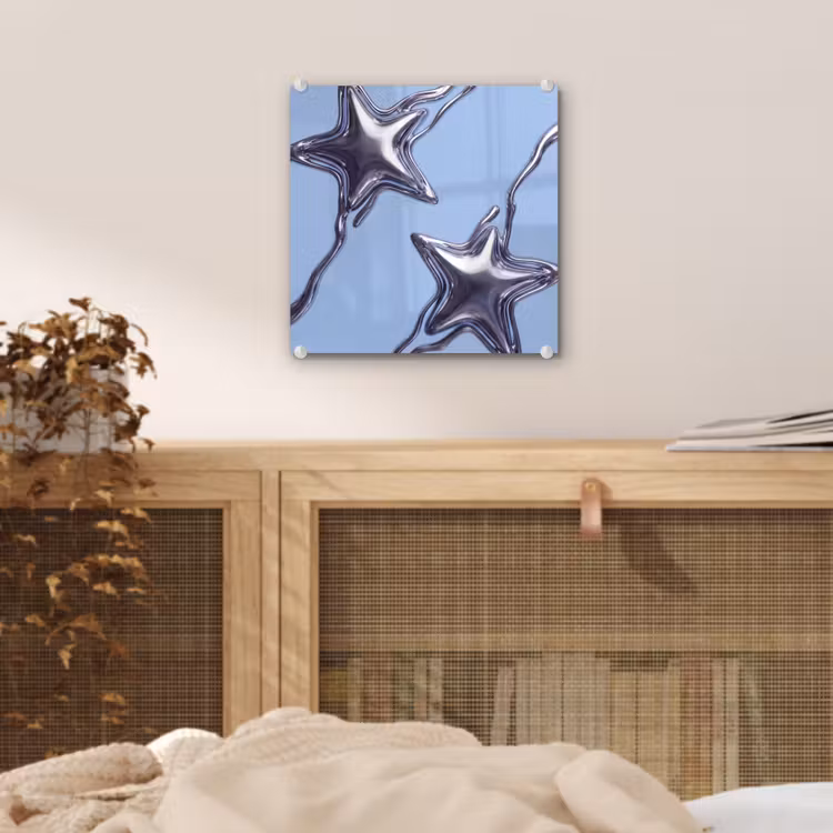 Glas schilderij - Sterren - Vloeibaar - Zilver — 5