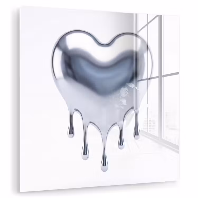 Glas schilderij - Zilveren hart - Abstract — 1