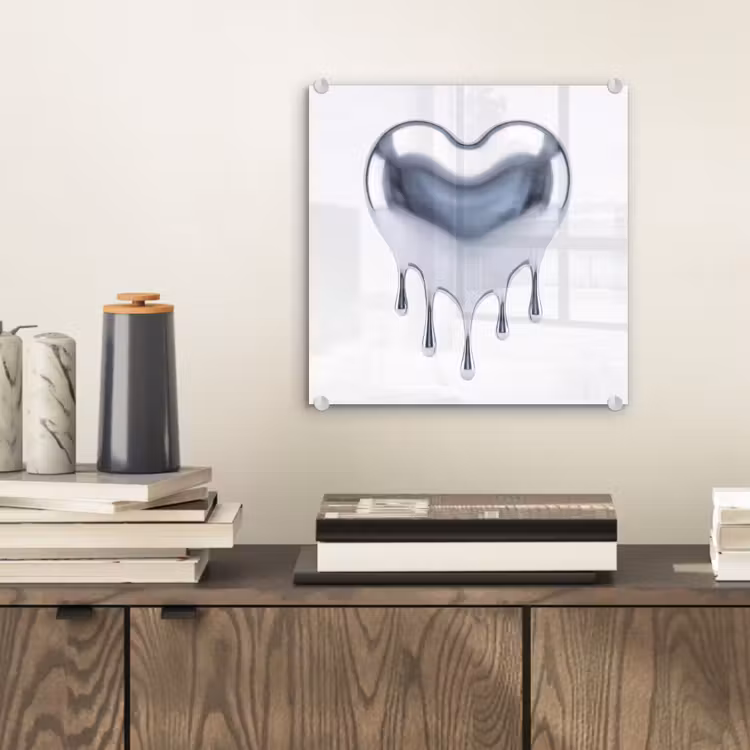 Glas schilderij - Zilveren hart - Abstract — 2