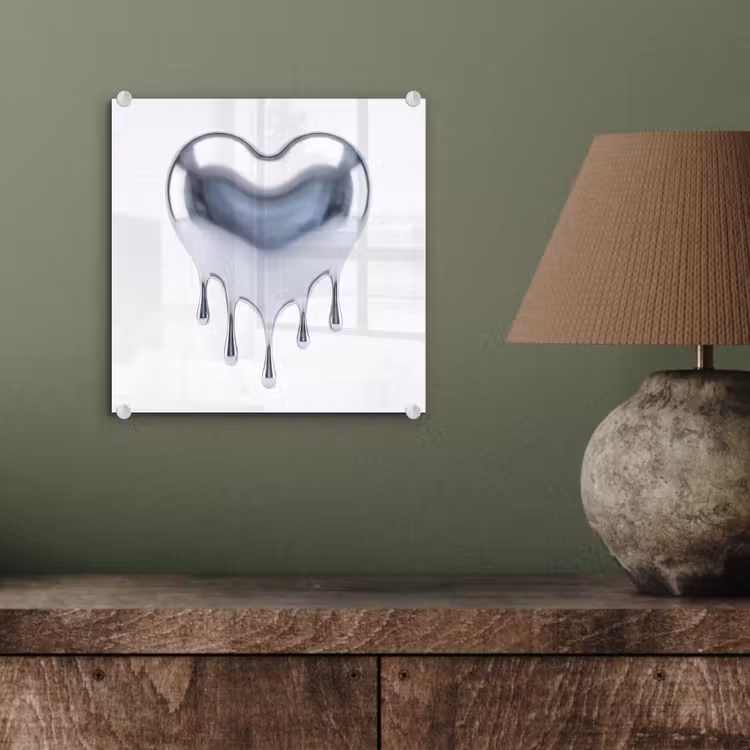 Glas schilderij - Zilveren hart - Abstract — 4