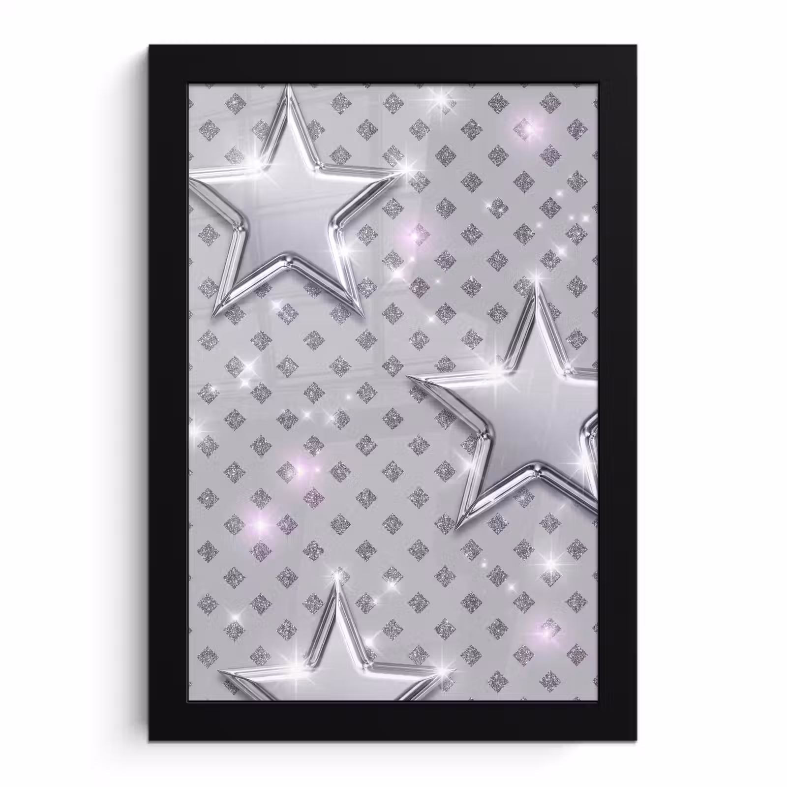 Poster met lijst - Sterren - Zilver - Abstract — 1
