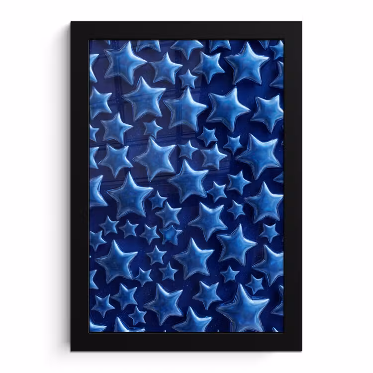 Poster met lijst - Blauwe sterren patroon — 1