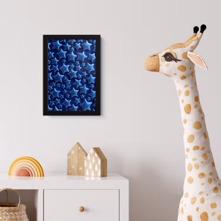 Poster met lijst - Blauwe sterren patroon — 5