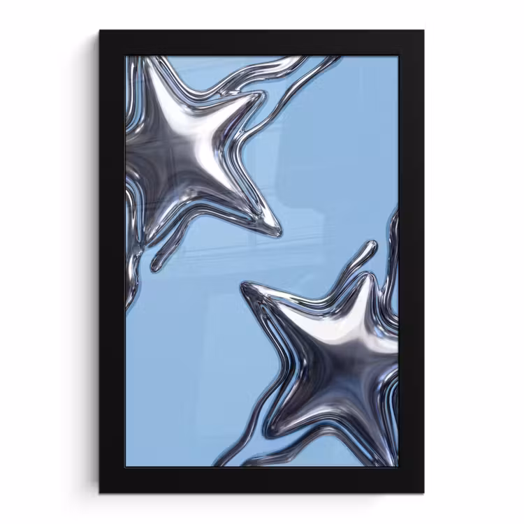 Poster met lijst - Sterren - Vloeibaar - Zilver — 1