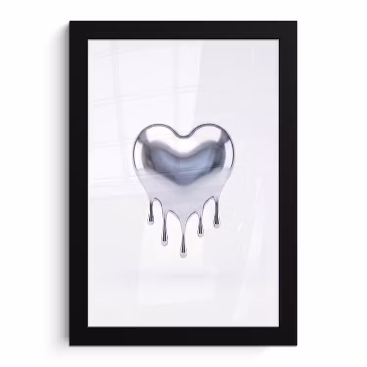 Poster met lijst - Zilveren hart - Abstract — 1