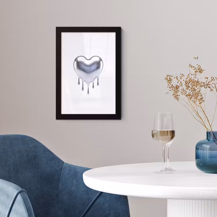 Poster met lijst - Zilveren hart - Abstract — 2