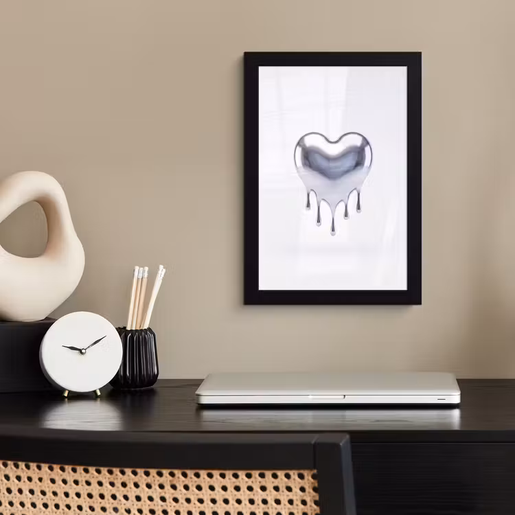 Poster met lijst - Zilveren hart - Abstract — 3