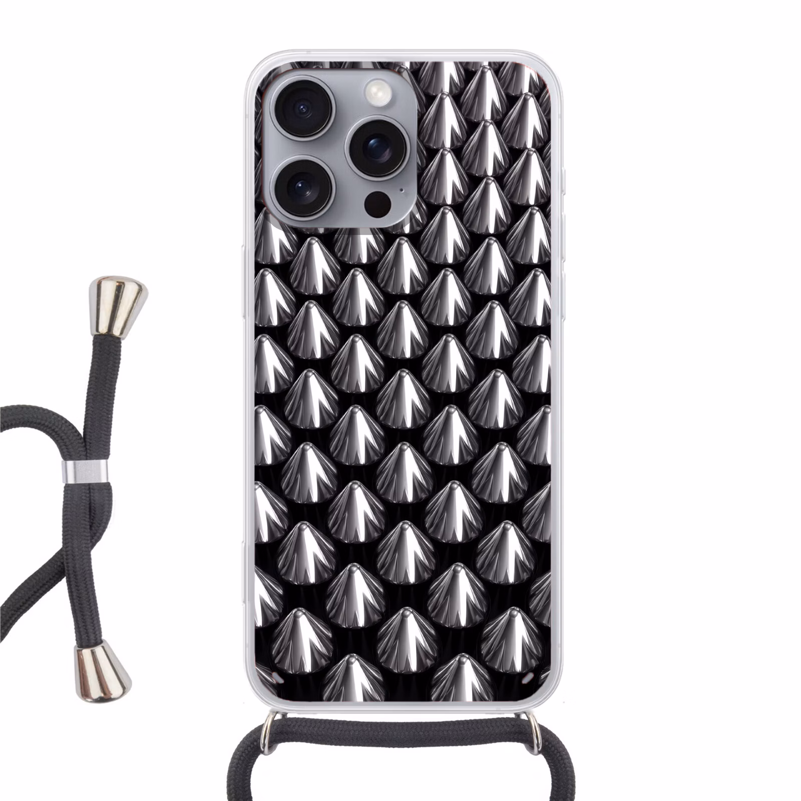 Telefoonhoesje met koord - Metalen kegels - Patroon — 1
