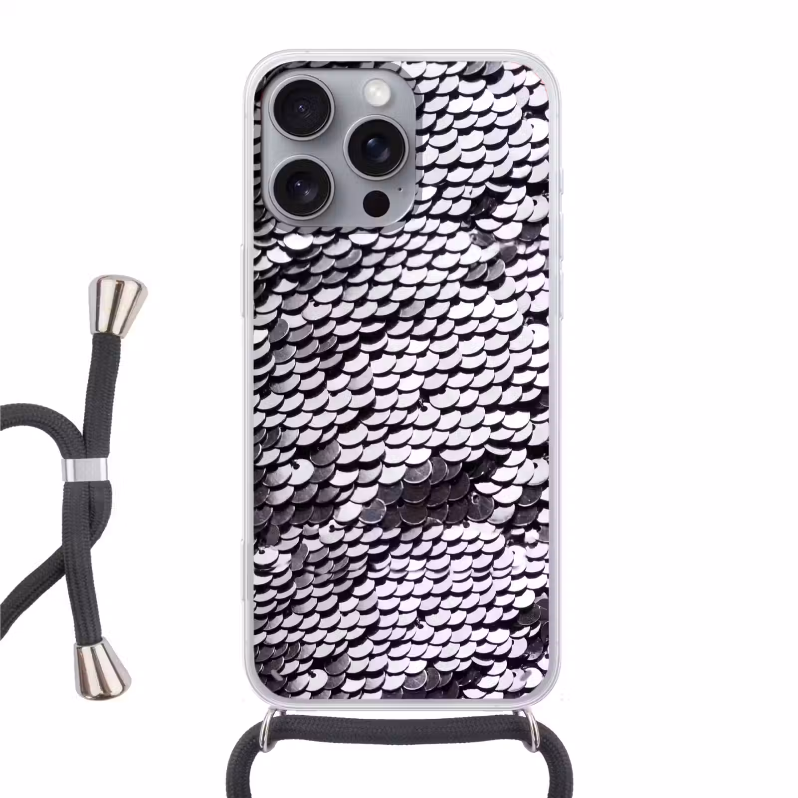 Telefoonhoesje met koord - Pailletten - Zilver - Patroon — 1