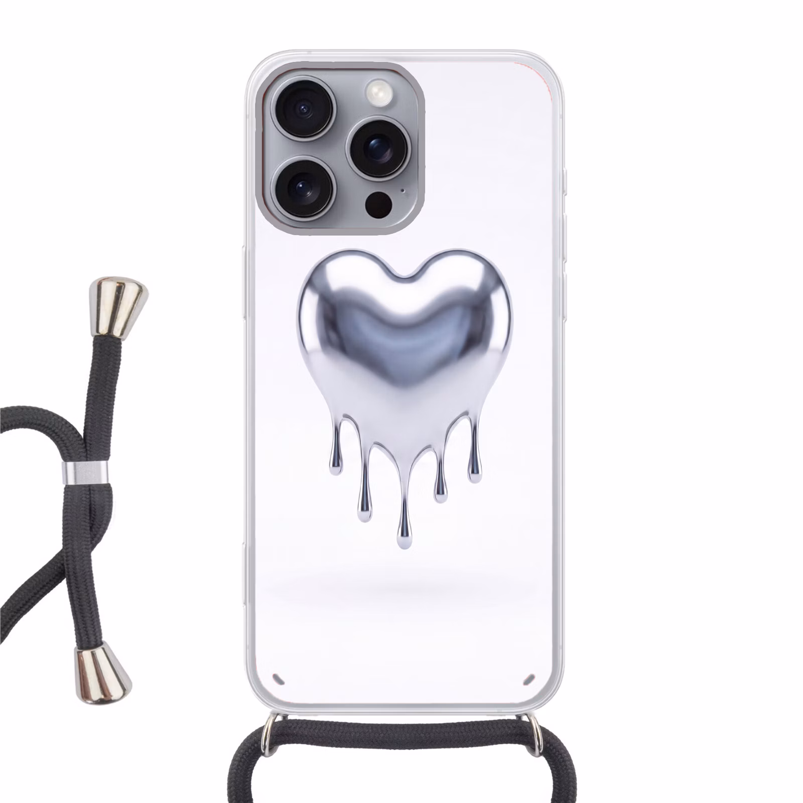 Telefoonhoesje met koord - Zilveren hart - Abstract — 1
