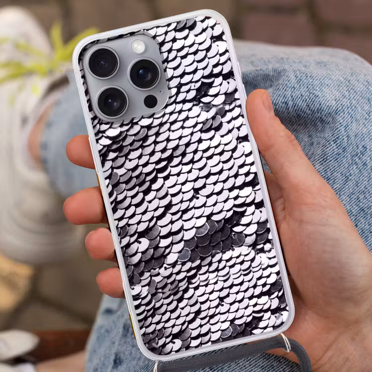 Telefoonhoesje met koord - Pailletten - Zilver - Patroon — 2