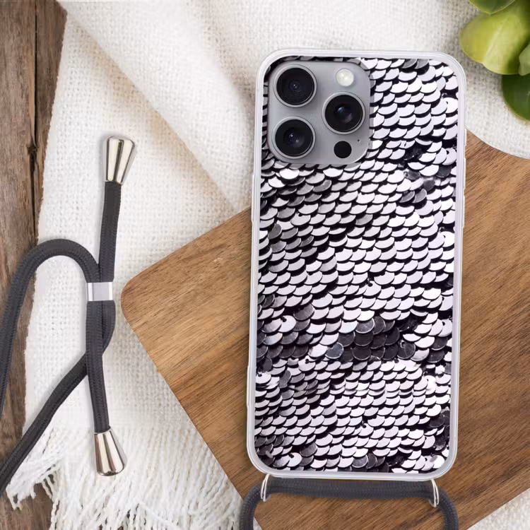 Telefoonhoesje met koord - Pailletten - Zilver - Patroon — 3