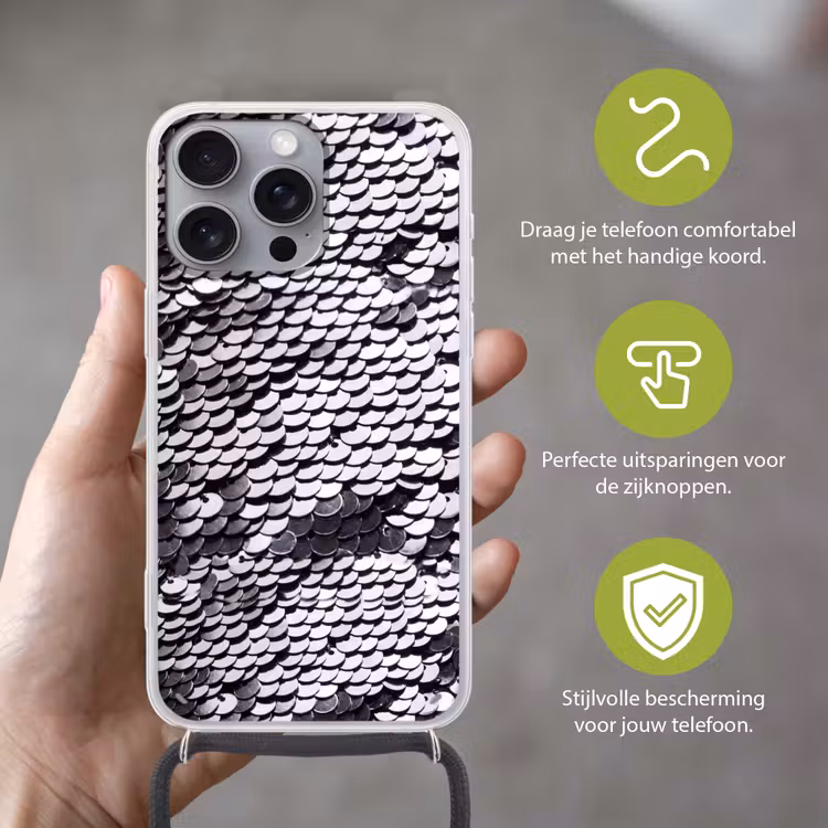 Telefoonhoesje met koord - Pailletten - Zilver - Patroon — 4