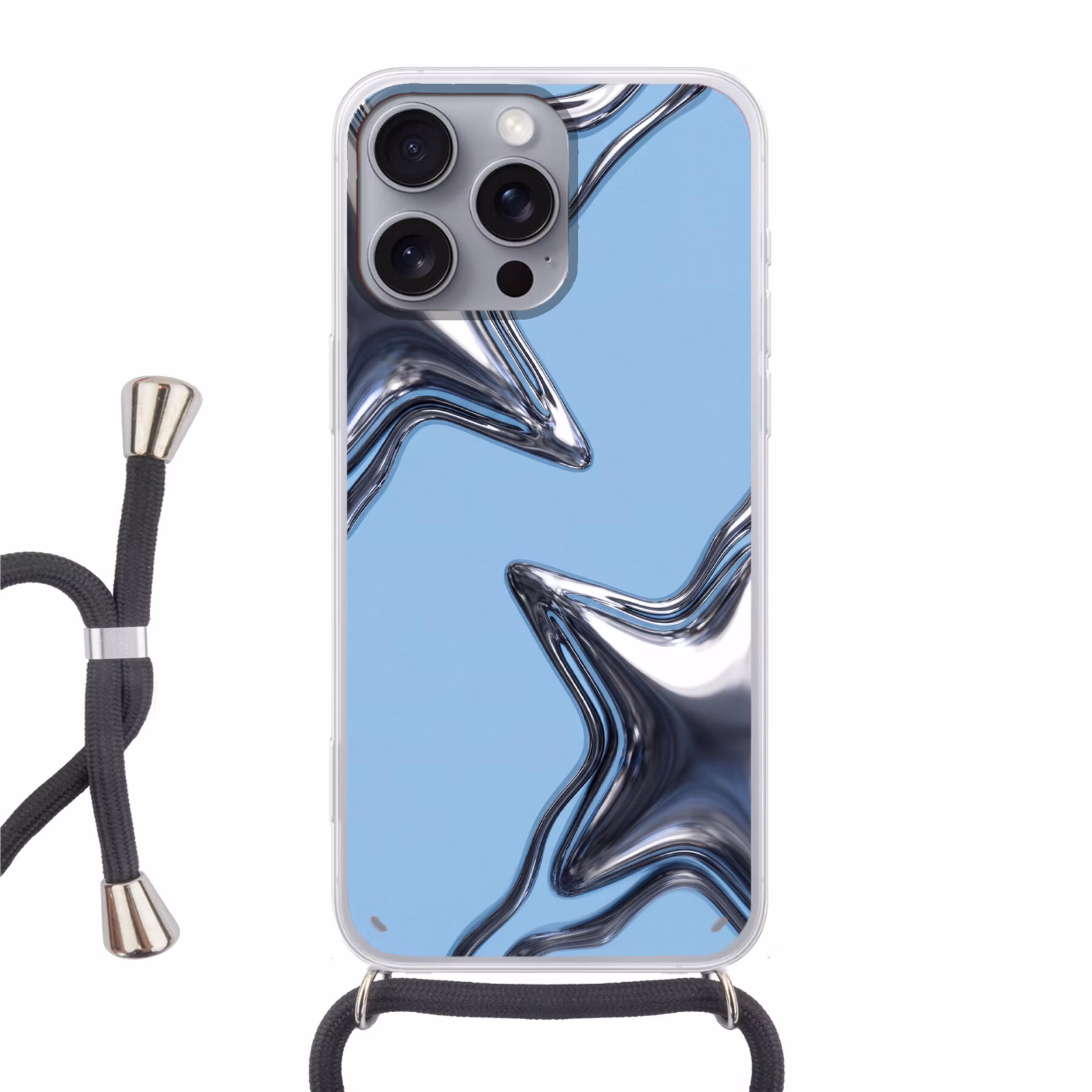 Telefoonhoesje met koord - Sterren - Vloeibaar - Zilver — 1