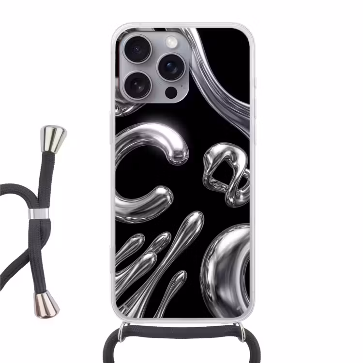 Telefoonhoesje met koord - Abstract - Vormen - Zilver — 1