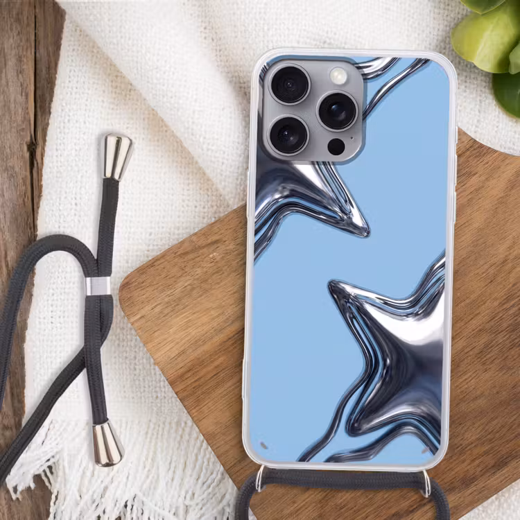 Telefoonhoesje met koord - Sterren - Vloeibaar - Zilver — 3