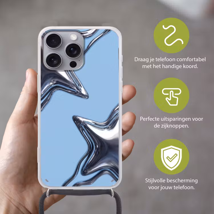 Telefoonhoesje met koord - Sterren - Vloeibaar - Zilver — 4