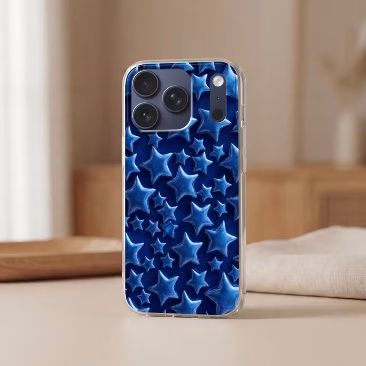 Telefoonhoesje - Blauwe sterren patroon — 3