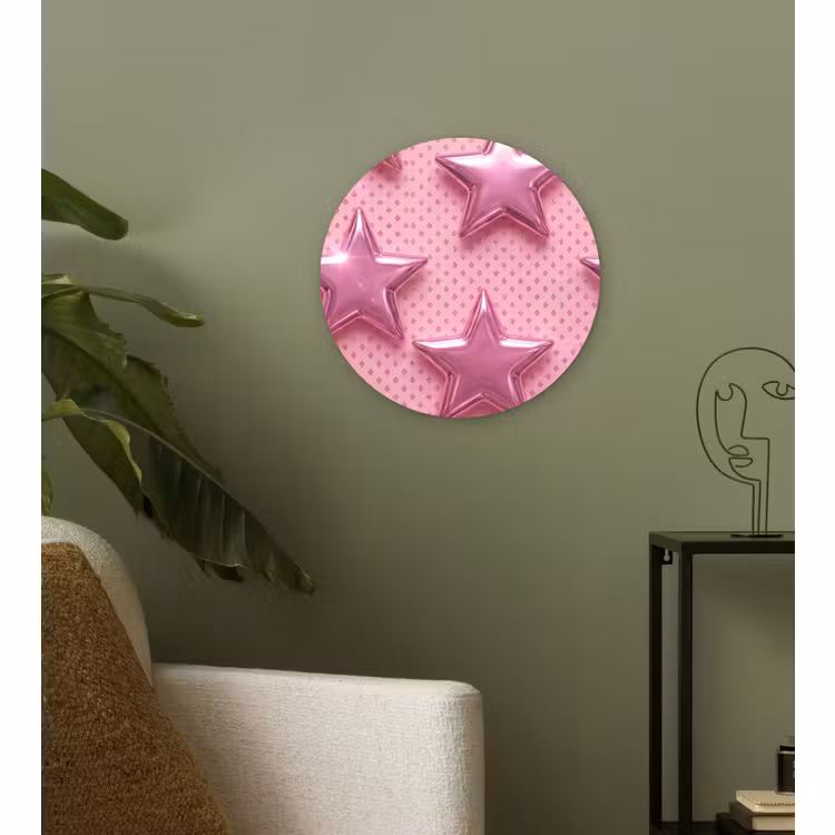 Muurcirkel glas - Sterren - Roze - Abstract — 3