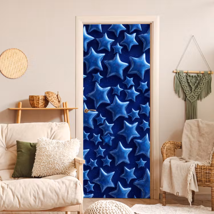 Deursticker - Blauwe sterren patroon — 4