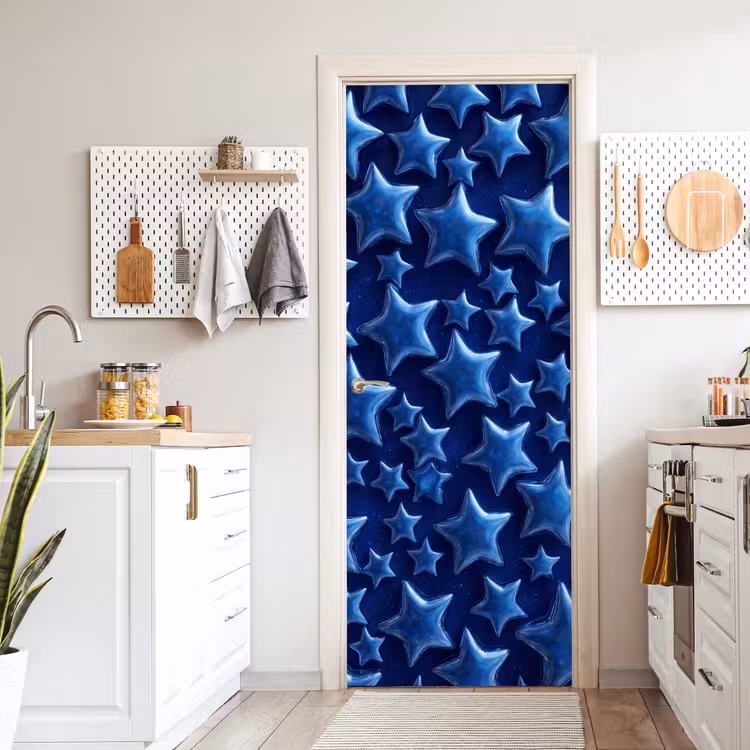 Deursticker - Blauwe sterren patroon — 7