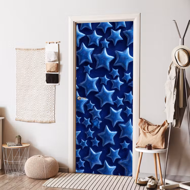 Deursticker - Blauwe sterren patroon — 8