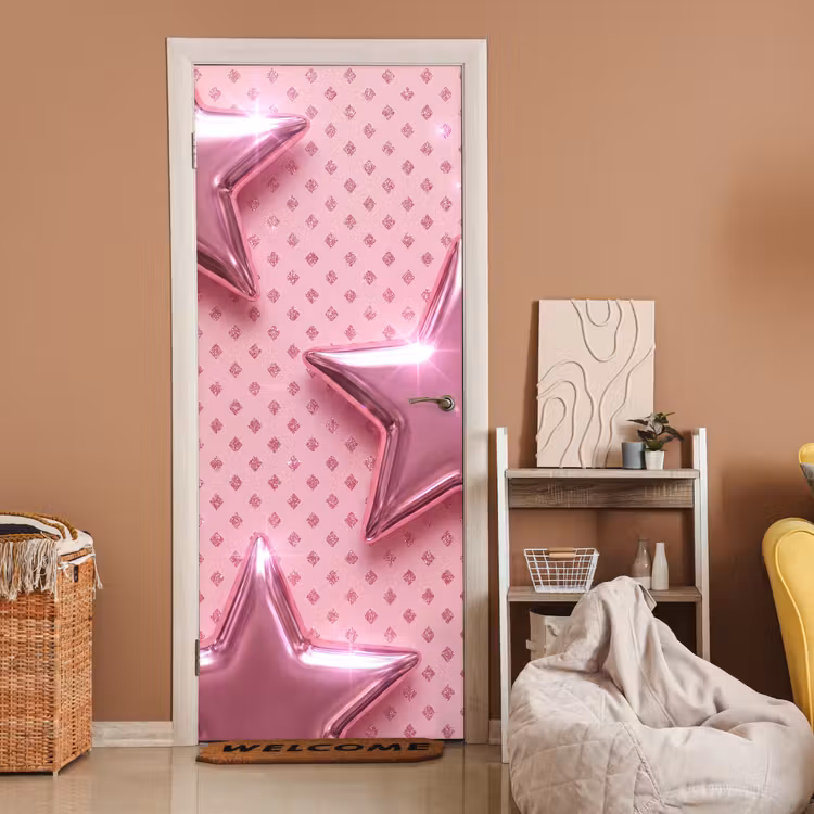 Deursticker - Sterren - Roze - Abstract — 2